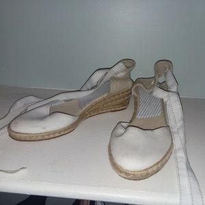 White lace up crochet espadrilles